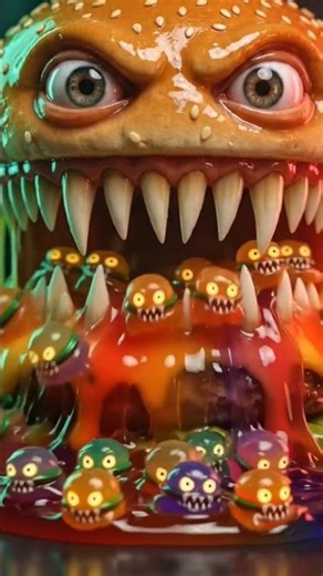 Creepy Burger Giving Birth to Mini Burgers 🍔👀 #shorts