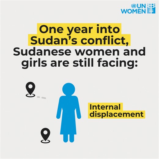 One year into #Sudan’s conflict, the people of Sudan, particularly women and girls are facing devastating impacts. ❌ Internal displacement ❌ Risk of gender-based violence ❌ Loss of livelihood opportunities Yet, Sudanese women and girls continue to play pivotal roles in advocating for peace and a return to democratic governance. We reiterate the United Nations Secretary-General’s call for an immediate halt to the fighting and a return to dialogue. Our statement 👉http://unwo.men/1cbU50RfMnH | UN 