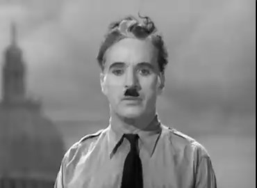 Chaplin’s final speech in The Great Dictator (1940) lands so powerfully because the film suddenly drops all disguise and comedy. The barber, mistaken for Hynkel, steps in front of the world and turns the satire into a direct plea against fascism.