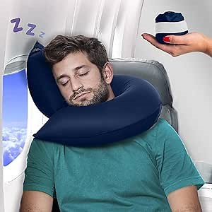CANDY CANE Inflatable Neck Pillow for Airplane Travel with JShaped Design and 360° Support - Window Leaning Head & Chin Rest for Long Flights - Compact Blow Up for Air Travel