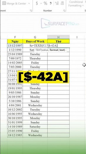 [Thủ thuật Excel] Cách chuyển từ ngày sang thứ (cả tiếng Anh và tiếng Việt) trong Excel! #Shorts