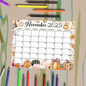 Editable November 2025 Calendar Thanksgiving Planner Autumn Monthly Calendar for Kids School Home Classroom Fall Pumpkin Canva Design - Etsy UK