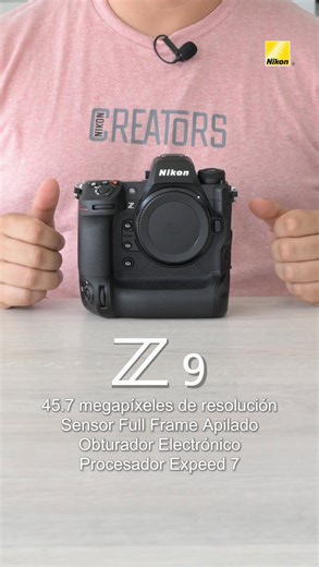 Características comunes entre la Z 9 y Z 8 Resolución de 45.7 megapixeles. Sensor Full Frame Apilado con escudo protector. Obturador electrónico de 1/32000 de velocidad y 1/8000 con flash de alta velocidad de sincronización. Procesador Expeed 7 con rango de ISO nativo desde 64 hasta 25,600. Velocidad de escaneo ultra rápido con reducción de distorsión por Rolling Shutter. Disparo continuo de 20 fotografías en formato RAW y 120 fotografías en formato JPG. Función de Pre Captura, Captura Automátic