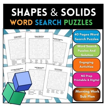 Fun Shapes And Solids Word Search Activities Morning Work 4th,5th,6th,7th,8th