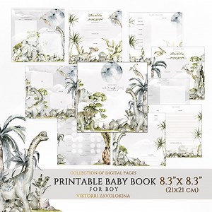 Printable Baby Memory Book Pages, First Year Baby Photo Album Scrapbook, Dinosaurs 1st Keepsake Journal, Baby Monthly Milestone Book PDF - Etsy