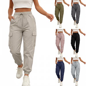 HKYNLAG Womens Cargo Pants Casual Lightweight Hiking Pants Drawstring Elastic Waist Joggers with Pockets Gray XL