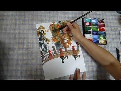 水墨画（sumi-e）紅葉の描き方動画