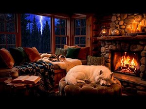 Cozy Fireplace Retreat 🔥 Gentle Rain and Sleeping Pets for Relaxation