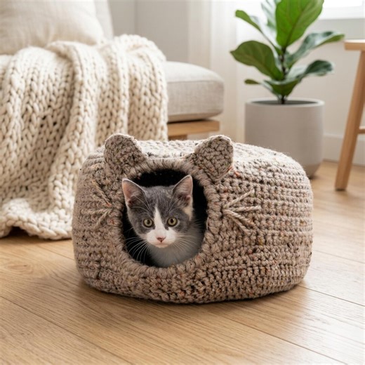 Chunky Crochet Cat Cave Pattern – Cozy Igloo Bed Tutorial PDF (digital Download) - Etsy