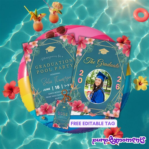 Graduation Pool Party Invitation 2026 Editable Template Tropical Floral Grad Announcement Personalized Digital Download - Etsy Canada