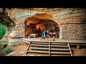 Building a Survival Stone Shelter Inside a Natural Cave | 7 Days Solo Build