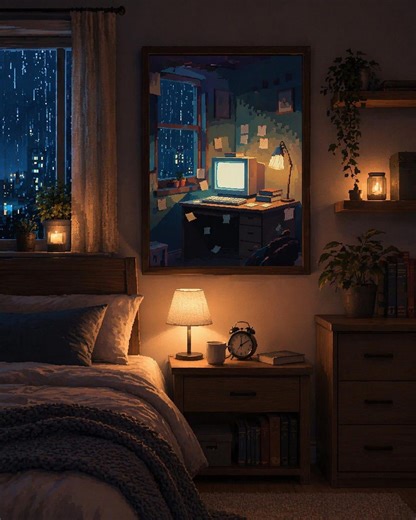 Pixel Art Print, Rainy CRT Night, Cozy Retro Computer Room Decor (digital Download) - Etsy