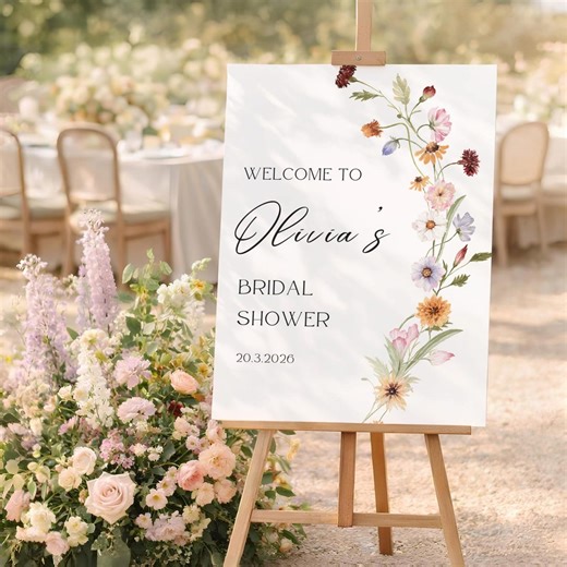 Editable Love is in Bloom Bridal Shower Welcome Sign, Printable Wildflower Bridal Shower Sign, Canva Template, Digital Download - Etsy