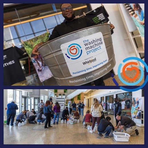 Half the world's population relies on washing clothes by hand and the Whirlpool Foundation teamed up with The Washing Machine Project to do something about it. At Whirlpool Corporation GHQ, employees participated in #Washouts to learn about the Global Washing Divide that impacts communities and to understand first-hand how the Divya Washing Machine, designed by The Washing Machine Project and built with the help of Whirlpool Corporation employee volunteers, is a game-changer and #timesaver. 🌀 T