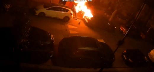 Moment man sparks car blaze with lighter - but mistakenly sets HIMSELF alight