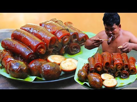 Braised Pork Skin Recipe - Cooking Pig Skin eating so hot delicious