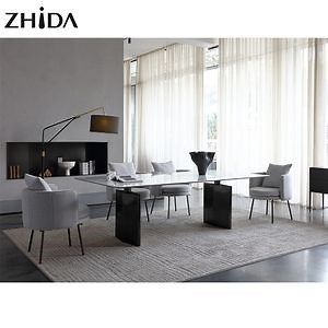 [Hot Item] Steel Home Furniture Glass Simple Dining Table Artificial Modern Side Table