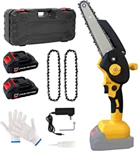 Mini Chainsaw 6 inch Cordless, Electric Small Chainsaw with 2 Batteries, Hand held Chain Saw battery powered for Wood Cutting Tree Trimming