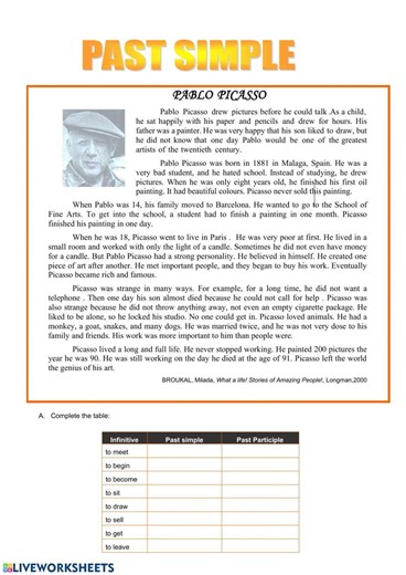 Past simple - irregular verbs activity