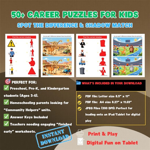 Buy Community Helpers Puzzles, Spot the Difference, Shadow Match (PDF Activity Book) Online in India - Etsy