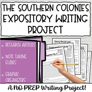 5th Grade Southern Colonies Writing Project Research, Outlines, Vocabulary