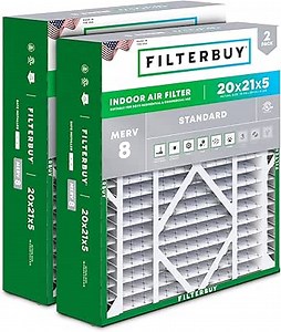 Filterbuy 20x21x5 Air Filter MERV 8 Essential Dust & Allergy Defense (2-Pack), Electrostatic Pleated HVAC AC Furnace Filters Replacement for Lennox and Electro-Air (Actual Size: 19.88 x 20.50 x 4.38)