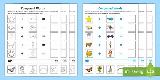 First Grade Compound Words Cut and Paste Worksheets