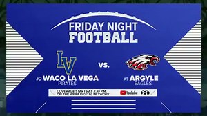 We've got the biggest game in the state tonight, as #2 Waco La Vega visits #1 Argyle. It's going to be a great night for football! Coverage starts tonight at 7:30 right here: https://youtu.be/r8_SiGr4660 | WFAA