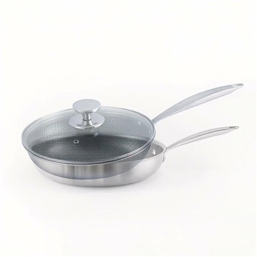 Kiam Honeycomb Stainless Steel Triply Frypan with Glass Lid 26 cm
