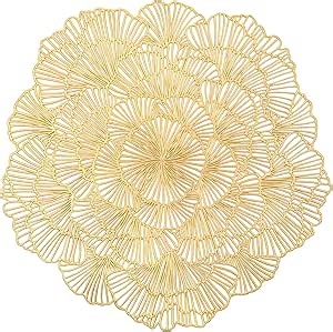 Round Gold Placemats Set of 4 Flower Tablemats Round Vinyl Place Mats Table Setting Kitchen Table Mats for Dining Table Holiday Wedding Decorative