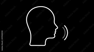 Icon of a person in a conversation. Talking head, profile, silhouette. Animation on transparent background with alpha channel. Business. Voice command icon. New ideas.