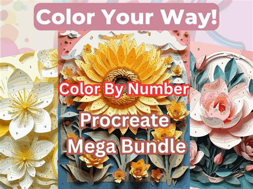 Spring Color by Number Kit | Procreate Floral Designs (PNG, SVG, .ASE) (digital Download) - Etsy