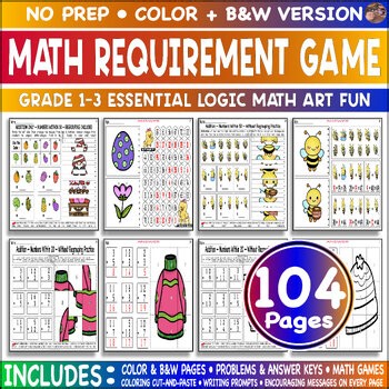 Game Picture Math Requirement Grade 1-3 Cut Paste Color Essential Logic Math Art