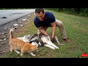 animal rescue : Brave Cat Rescues Husky from a Dangerous Situation