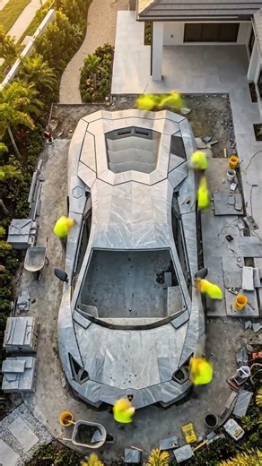 Backyard Turned Into a Lambo Pool 🏎️💦 #shorts