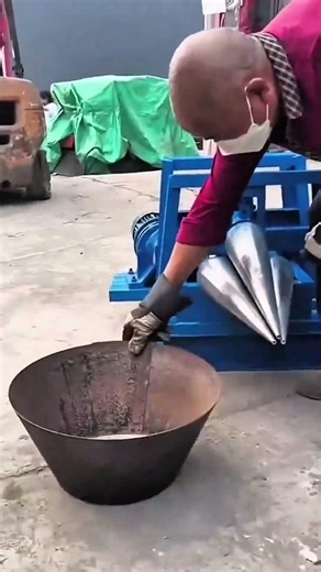 Metal sheet guided, rollers turning, cone shaped through patience and steady craft