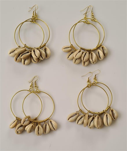 Set of 4 Cowrie Shell Earrings, Handmade Shell & Brass Boho Jewelry, Beach Statement Earrings, Coastal African Inspired Gift for Her - Etsy