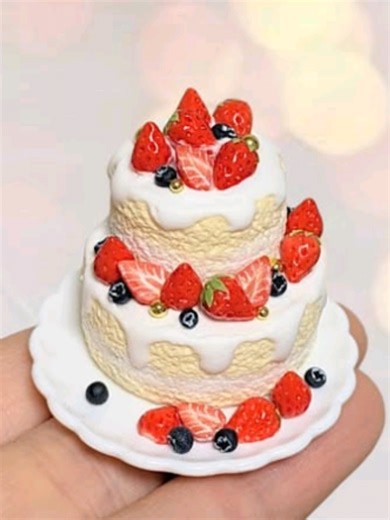 【粘土】ウェディングケーキ作ってみた🍓#ハンドメイド #フェイクスイーツ #食品サンプル #ミニチュア#制作動画 その他の作品はキーホルダーとしてメルカリやminneで販売中です✨🍰