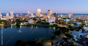 4K Aerial Truck Move Video at 4x Speed of Waterfront of Downtown St Petersburg, FL