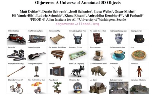 [3D数据集，超百万文本标注3D数据集] Objaverse公开发布，近百万文本详细标注的3D数据集可下载，已有数个关联的文本生成3D论文发表，值得关注和实验