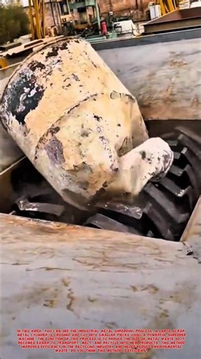 Industrial Metal Shredder Process | Scrap Cylinder Crushing for Recycling.