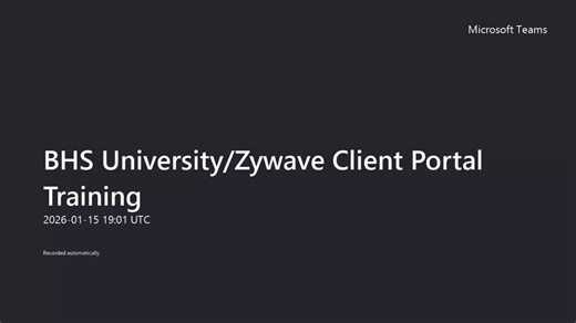 BHS University/Zywave Client Portal Training - January 15, 2026