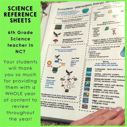 6th Grade NC Science Reference Sheets