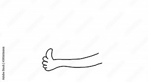 Thumbs up movement. Hand drawn cartoon outline animation of a human hand giving a like or a thumb up.