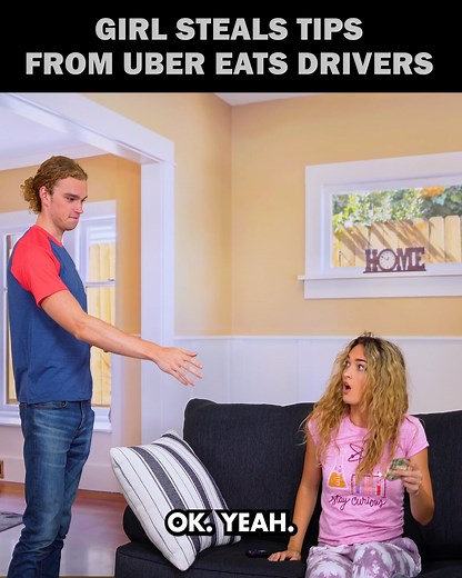 Girl Steals Tips from Unber Eats Driver | Totally Studios