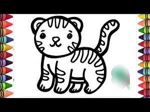 How to draw a baby tiger step by step, baby tiger drawing and colouring for kids