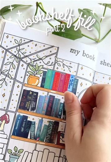 Stack your real life book spines on your reading journals shelves! My new Canva template is available now and makes this whimsical upgrade so easy to do ✨ #bookspines #readingjournal #booktok #bookjournal #bookish