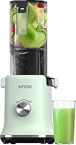 SIFENE Slow Masticating Juicer Machine with 4.3 Inch Extra Large Feed Chute, Cold Press Juice Extractor for Whole Fruits and Vegetables, High Yield Vertical Juicer with Brush, BPA-Free, Gray