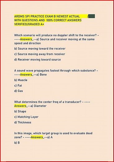 Ardms Spi Practice Exam B Newest Actual With Questions And 1 video