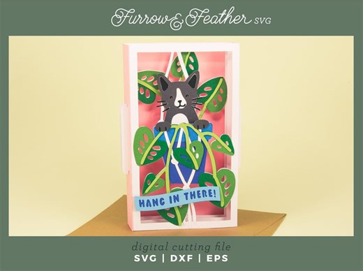 Cat in Hanging Planter Pop up Card SVG | Cricut Sympathy Card File (digital Download) - Etsy